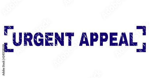 URGENT APPEAL text seal print with grunge style. Text caption is placed between corners. Blue vector rubber print of URGENT APPEAL with grunge texture.