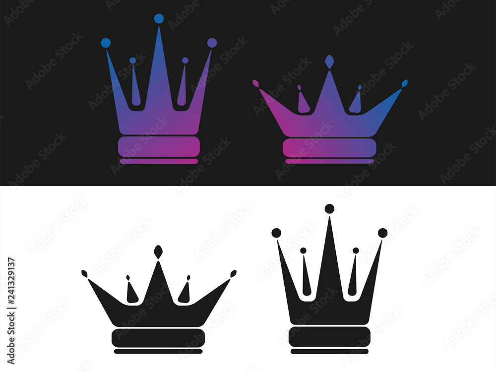 Black And Color Gradient Flat Icon King And Queen Crown Silhouette Vector Minimal Illustration Of Logo For Shop App Store Barbershop Elegant Boutique Sign For Beauty Saloon Emblem Stock Vector Adobe