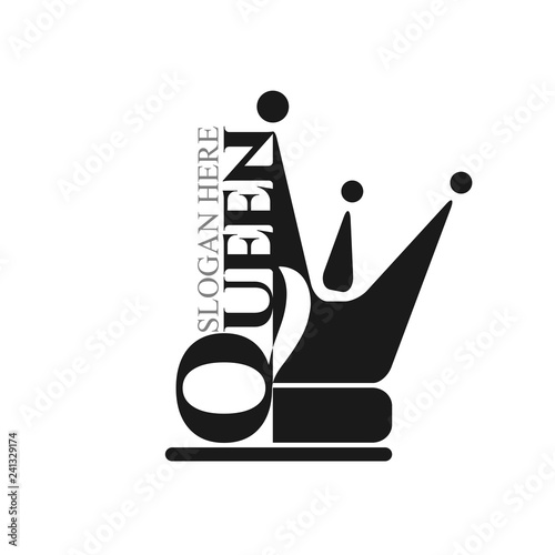 Black flat icon queen with  princess crown silhouette. Vector minimal illustration of dark logo and text for shop, app store, elegant boutique, beauty saloon emblem