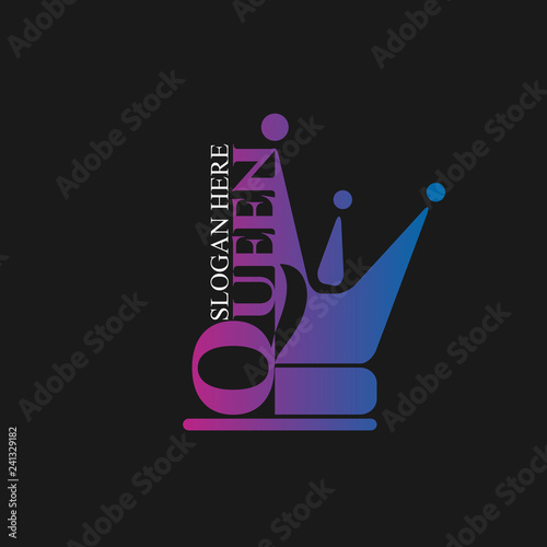 Color gradient flat icon  Queen crown silhouette on black background. Vector minimal illustration of identity logo for shop, app store, elegant boutique, sign for beauty saloon or emblem for fitness