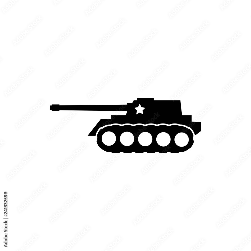 Military tank icon in black style isolated on white background. Military and army symbol vector