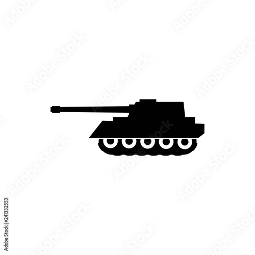 Military black tank black icon. concept of destroy, crawler course, heavy armament, military unit, cannon, shellproof. flat style modern graphic design simple element illustration on white background 