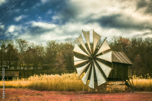 Old authentic traditional wind mill in infrared