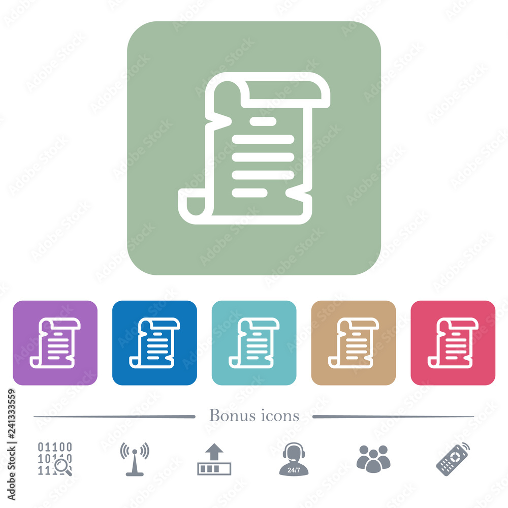 Paper scroll flat icons on color rounded square backgrounds Paper scroll flat icons on color rounded square backgrounds
