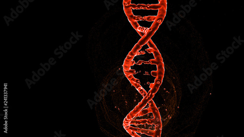 DNA molecule structure , strand , repair, editing and manipulation.3d rendering. Orange lighting,Base pairs distant 3D Illustration
