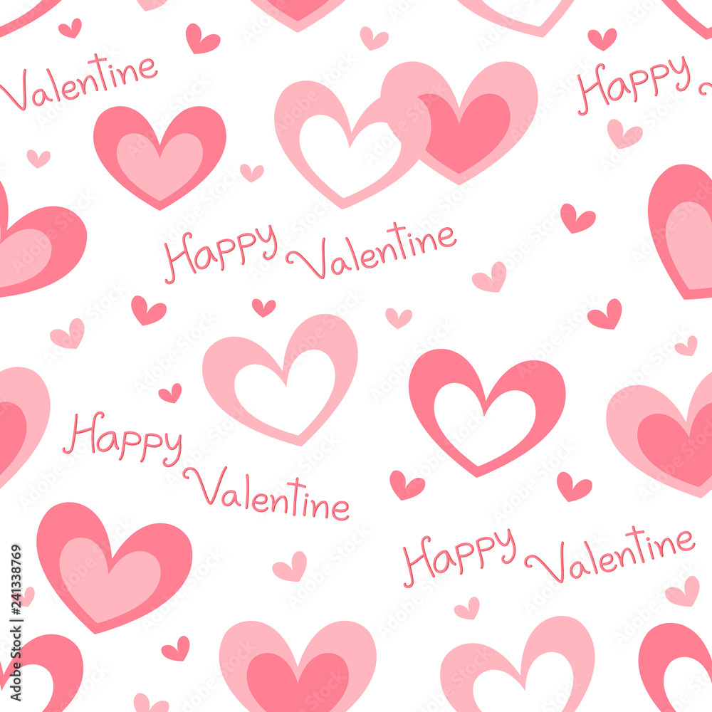 Happy Valentine font and heart seamless pattern