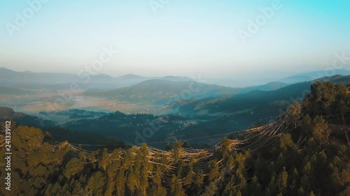 Ancient buddhist monastery in Himalayas Nepal from air