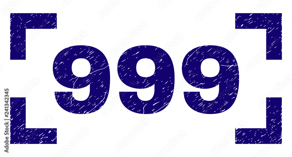 999 text seal print with corroded texture. Text label is placed between corners. Blue vector rubber print of 999 with dirty texture. 999 text seal print with corroded texture. Text label is placed between corners. Blue vector rubber print of 999 with dirty texture.