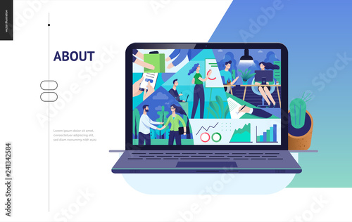 Business series, color 2- about company, office life -modern flat vector concept illustration of a company employees in workspace. Business workflow management. Creative landing page design template