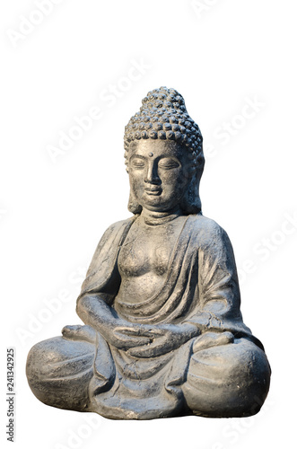 Buddha statue sitting in meditation pose isolated on white