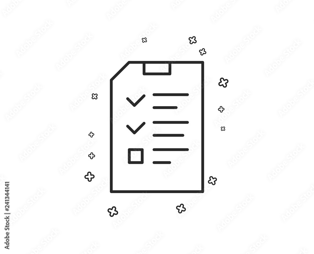 Checklist Document line icon. Information File sign. Paper page concept symbol. Geometric shapes. Random cross elements. Linear Interview icon design. Vector