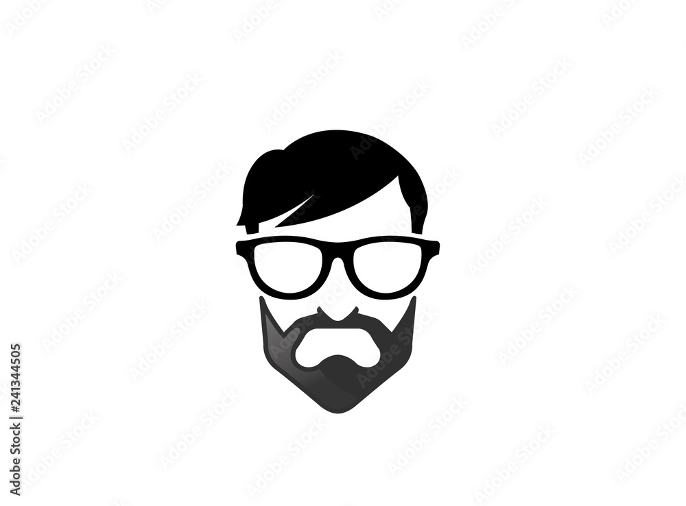 Geek head with beard wear glasses for logo Design