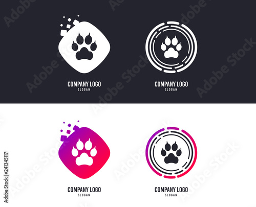 Logotype concept. Dog paw with clutches sign icon. Pets symbol. Logo design. Colorful buttons with icons. Vector