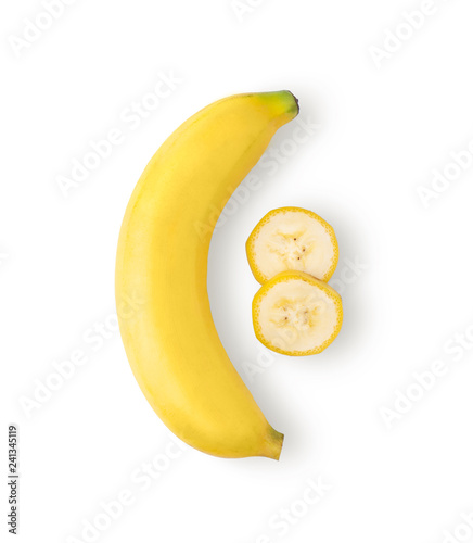 banana slice isolated on white background. top view