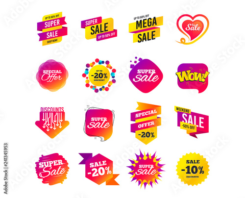 Sale banner templates design. Special offer tags. Cyber monday sale discounts. Black friday shopping icons. Best ultimate offer. Super shopping discount icons. Vector