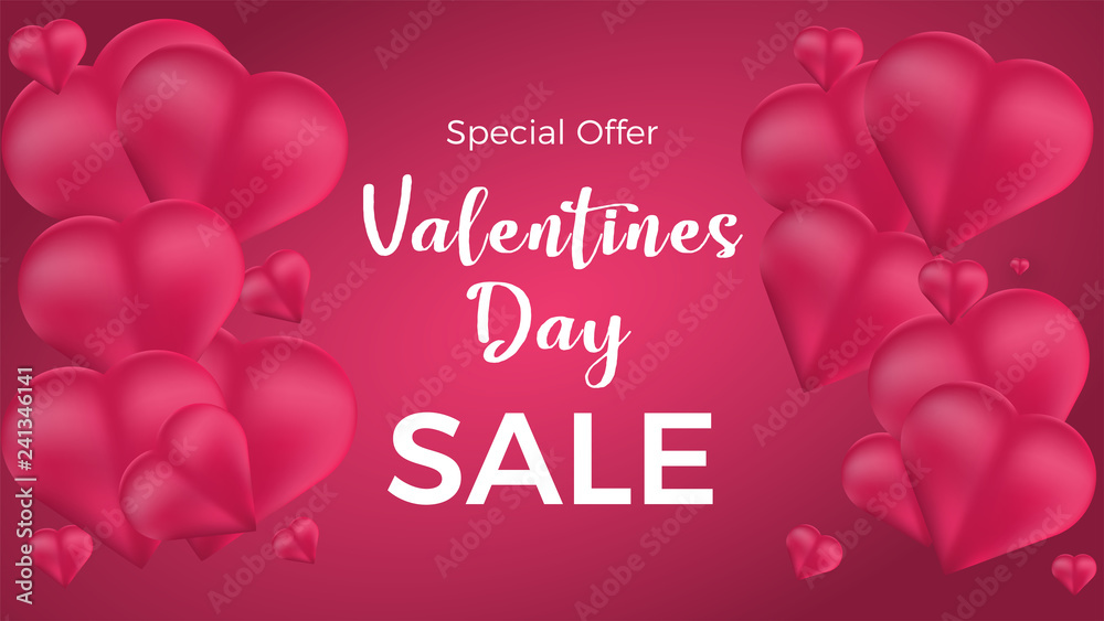 Valentines Day Sale, Discount Card. Sale Promotion Banner with balloons. Vector illustration.