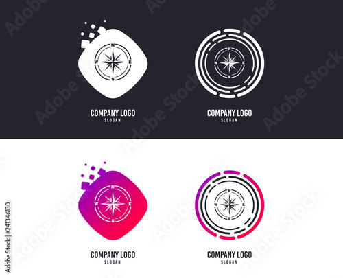 Logotype concept. Compass sign icon. Windrose navigation symbol. Logo design. Colorful buttons with icons. Vector
