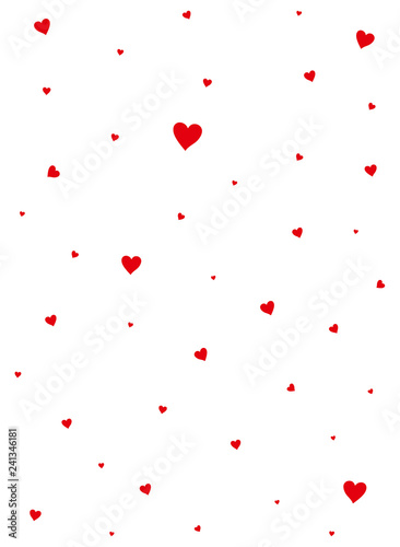 Vertical background of small red hearts creating a chaotic pattern. Vector template for romantic design.