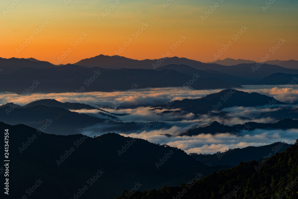 Fototapeta premium landscape of Mountain with Mist in Nan province Thailand