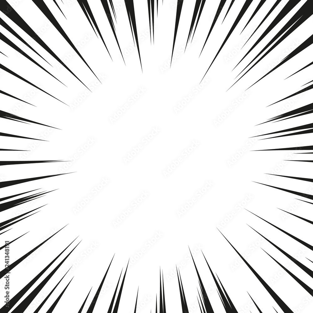 Many black comic radial speed Lines on white base. Effect power explosion illustration. Comic book design element. Graphic Explosion with Speed Lines in comic book style. Vector Illustration Many black comic radial speed Lines on white base. Effect power explosion illustration. Comic book design element. Graphic Explosion with Speed Lines in comic book style. Vector Illustration