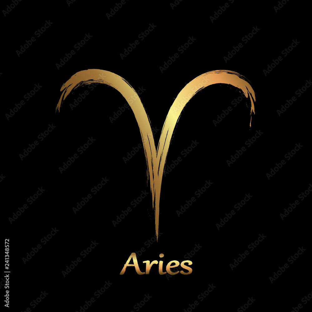 Obraz premium Zodiac sign Aries isolated on white background. Brush hand drawn. Circle Aries zodiac sign