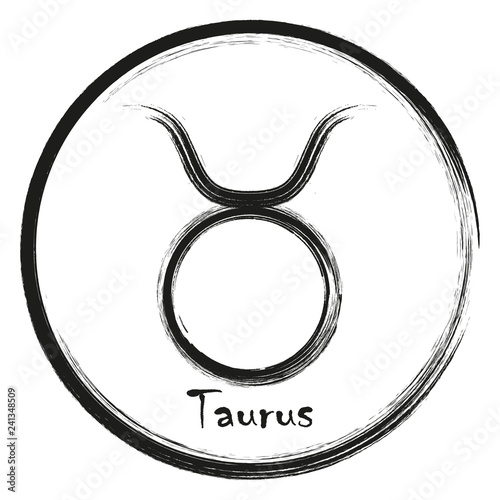 Zodiac sign Taurus. Brush hand drawn. Circle Taurus zodiac sign, hand painted round horoscope symbol vector. Design element for flyers or greeting cards