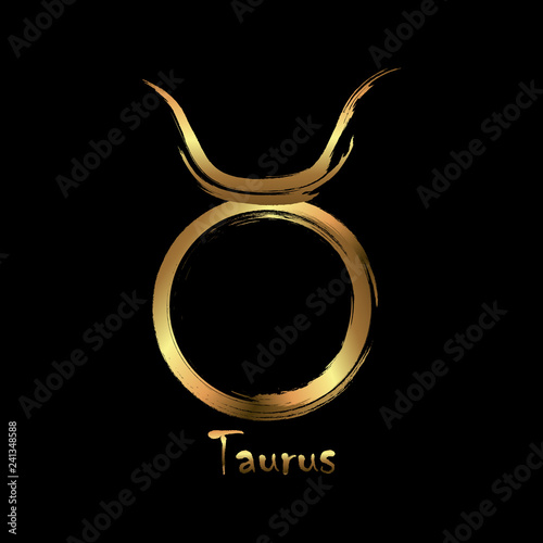 Zodiac sign Taurus isolated on white background. Brush hand drawn. Circle Taurus zodiac sign, hand painted round horoscope symbol vector. Design element for flyers or greeting cards.