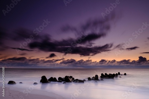 Concrete blocks as coastal protection on the beach of Hornum in the evening light, Sylt, Nordfriesland, Schleswig-Holstein, Germany, Europe