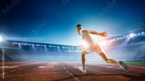 Sportsman running track. Mixed media