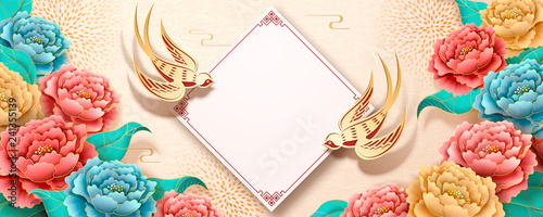Peony New year banner template