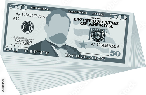 Monochrome Bunch of 50 US dollar banknote