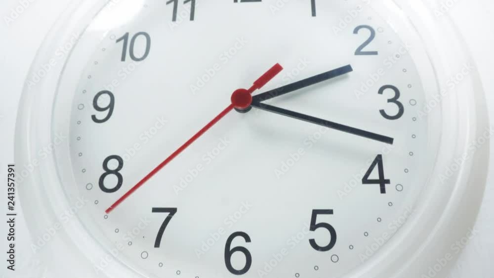 Close up White clock with blue numbers and arrows, Time concept, Time lapse moving fast. Close up White clock with blue numbers and arrows, Time concept, Time lapse moving fast.