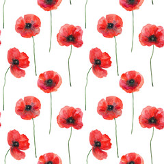 Acrylglasbilder Mohnblumenmuster Mohnblumen Illustration Nahtloses Blütenmuster  © Taity