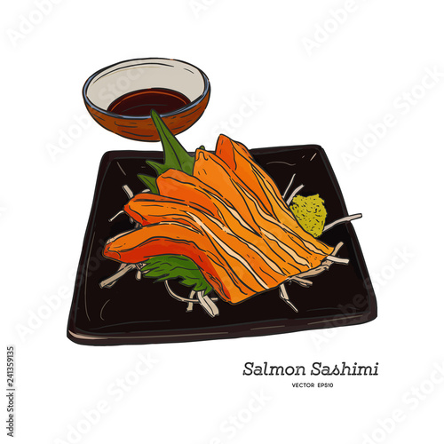 Salmon sashimi Hand draw sketch vector.