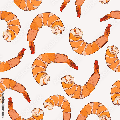 Shrimp, seamless pattern vector.