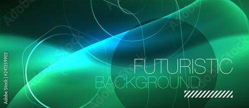 Neon glowing lines, magic energy space blue light concept, abstract background wallpaper design