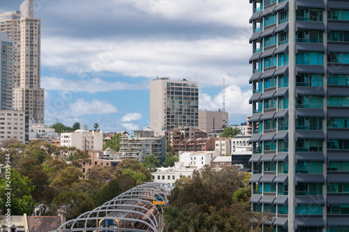 Photography Woolloomooloo suburb of Sydney with trains running