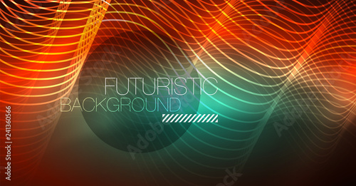 Neon lines wave background. Abstract composition