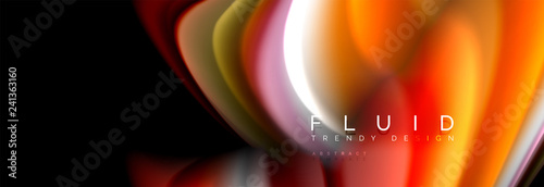 Bright colorful liquid fluid lines on black, modern abstract background