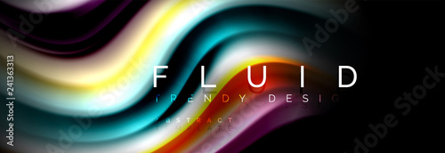 Abstract liquid colorful banner. Trendy wavy dynamic design. Fluid color shapes.