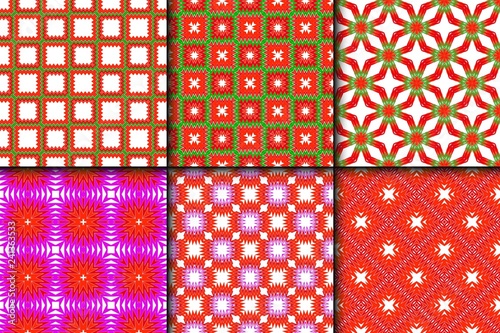 Set of Bright And Colorful Backgrounds. Vector Illustration. For Design, Wallpaper, Fashion, Print. Seamless Pattern With Abstract Geometric Style. Red, green color