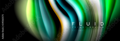 Bright colorful liquid fluid lines on black, modern abstract background