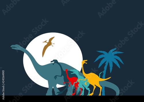 Dinosaurs vector silhouettes on moon background concept vector