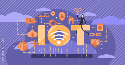 IOT, internet of things vector illustration. Tiny gadgets persons concept.