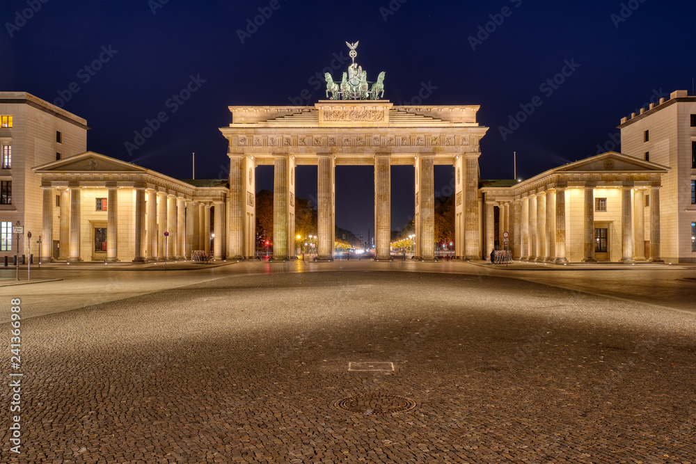 The famous illuminated Brandenburger Tor in Berlin at night