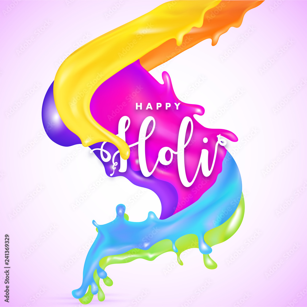 Creative abstract colorful splash on glossy purple background for Happy Holi  festival celebration. Stock Vector | Adobe Stock