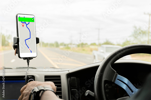 Close-up of gps navigation system In car.