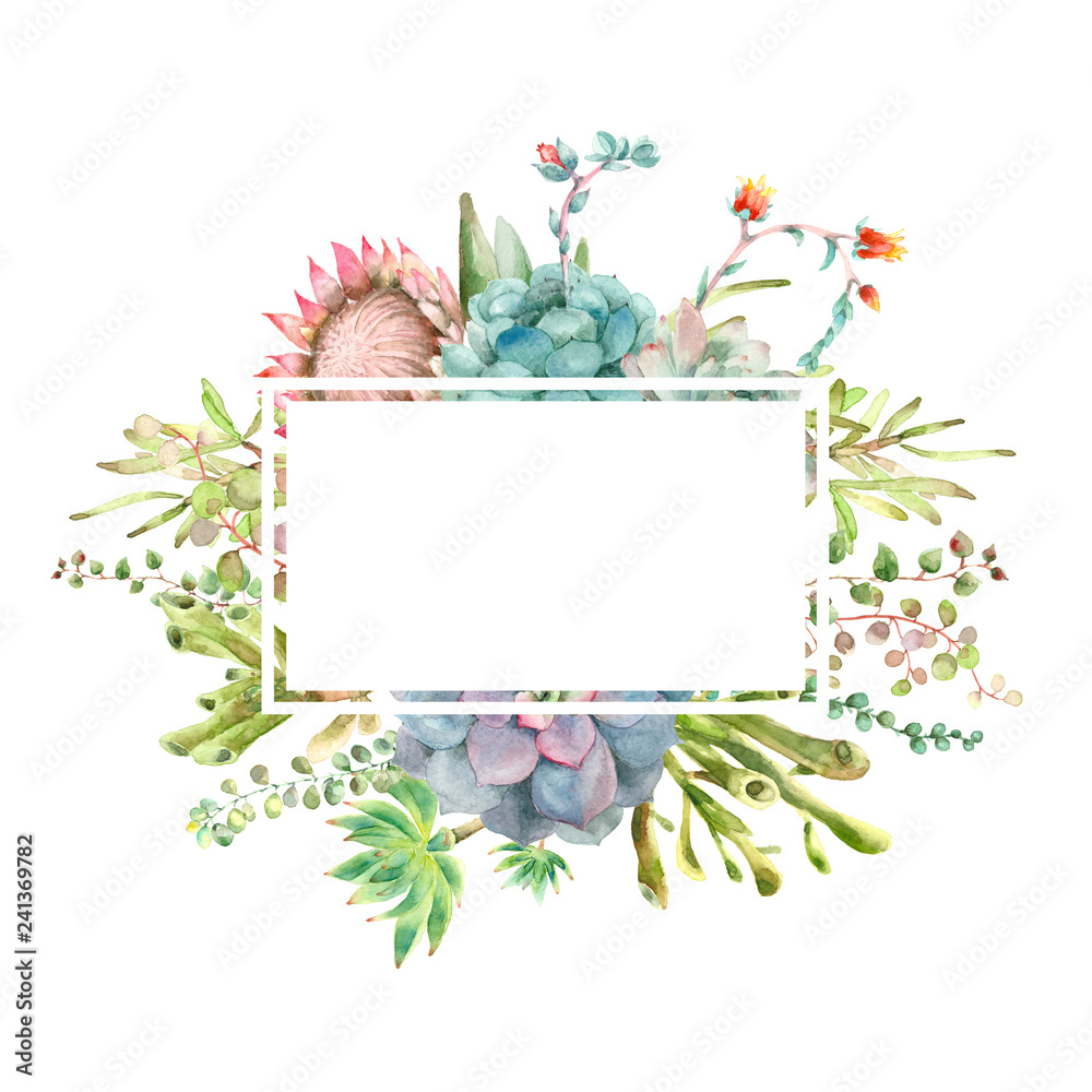 Fototapeta premium Succulents card watercolor