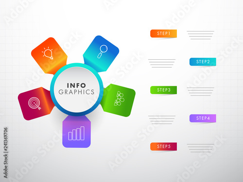 Colorful infographic elements with five different steps for corporate or business sector. photo