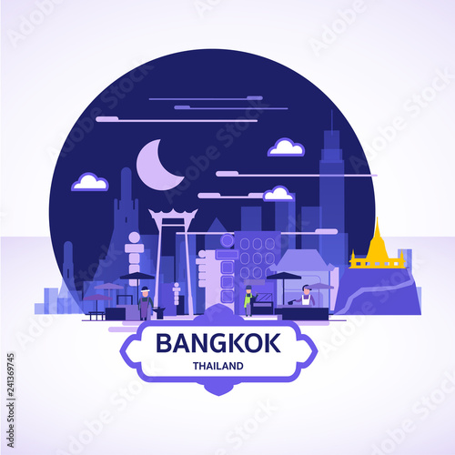 Bangkok landscape icon. street food in the town concept - vector
